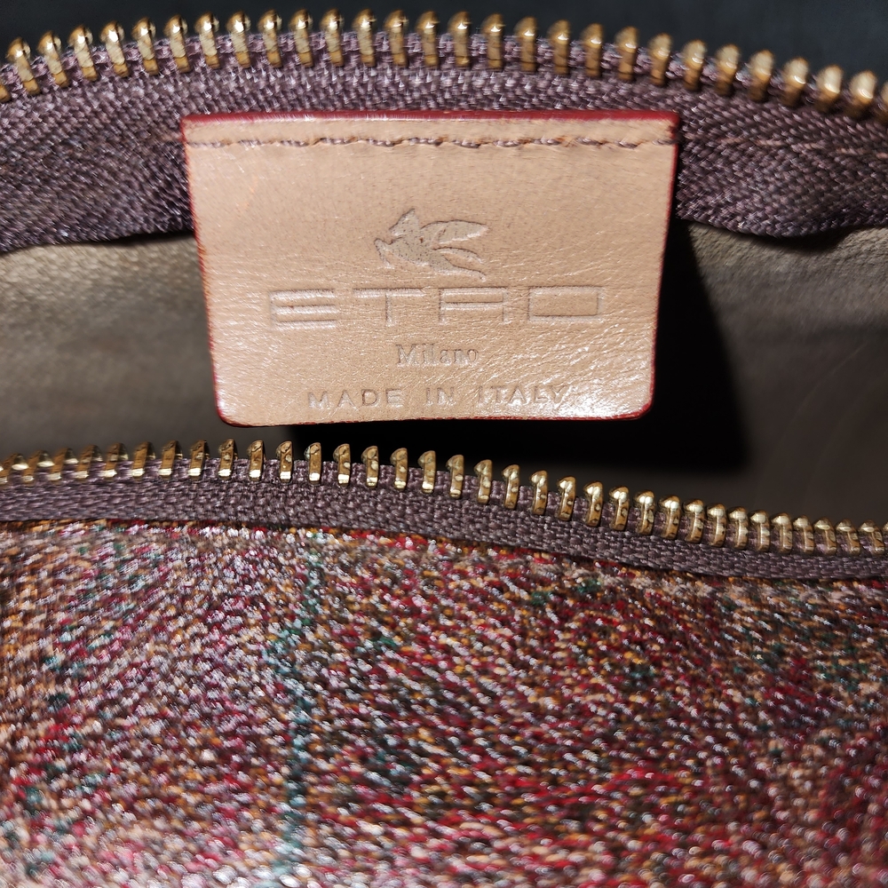 Etro Paisley print Papillon bag in brown PVC-coated canvas with leather trim - Picture 5 of 10